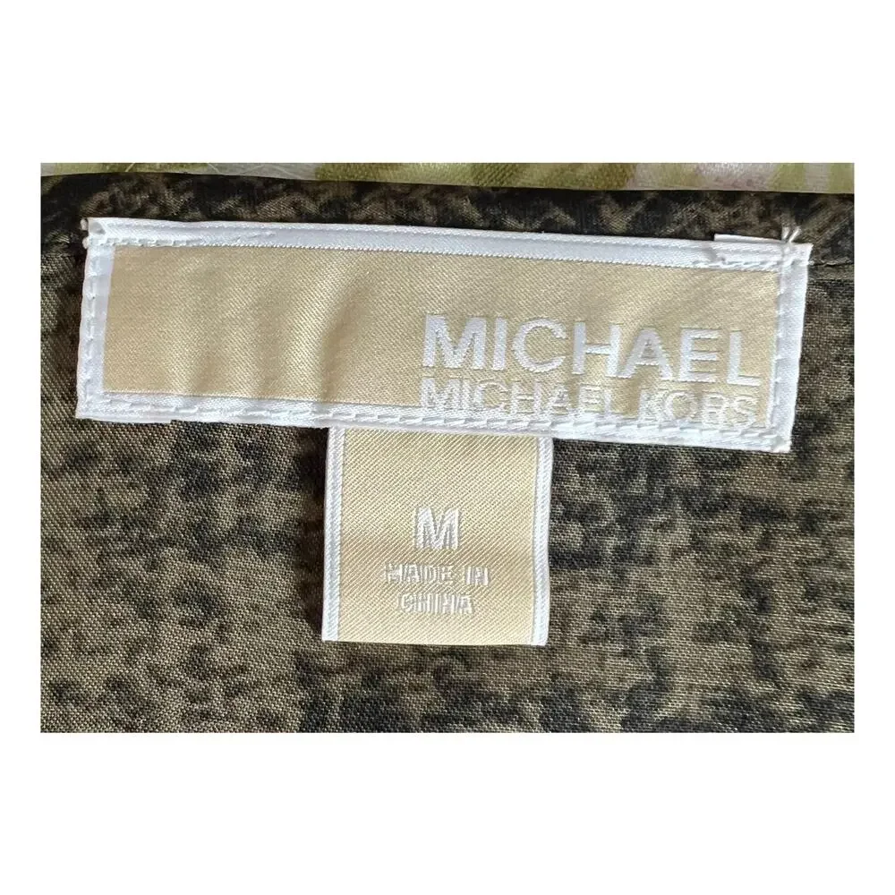 Michael Kors Top Womens Size M Olive Green Black Long Sleeve Satin Elastic Hem